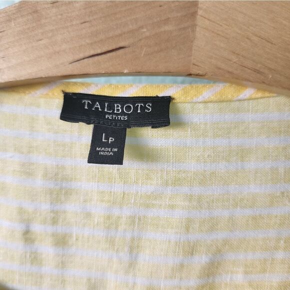 Talbots 100% linen Beach breeze stripe 2/4 sleeve blouse - Picture 4 of 13
